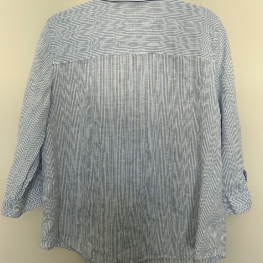 Chico’s‎ 100% Linen Blue and White Stripe Button Shirt Size 2 - Picture 7 of 7